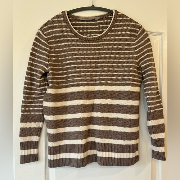 EUC Athleta Striped Kennewick Side Slit Pullover Sweater Tan Cream Womens XXS - Picture 13 of 15